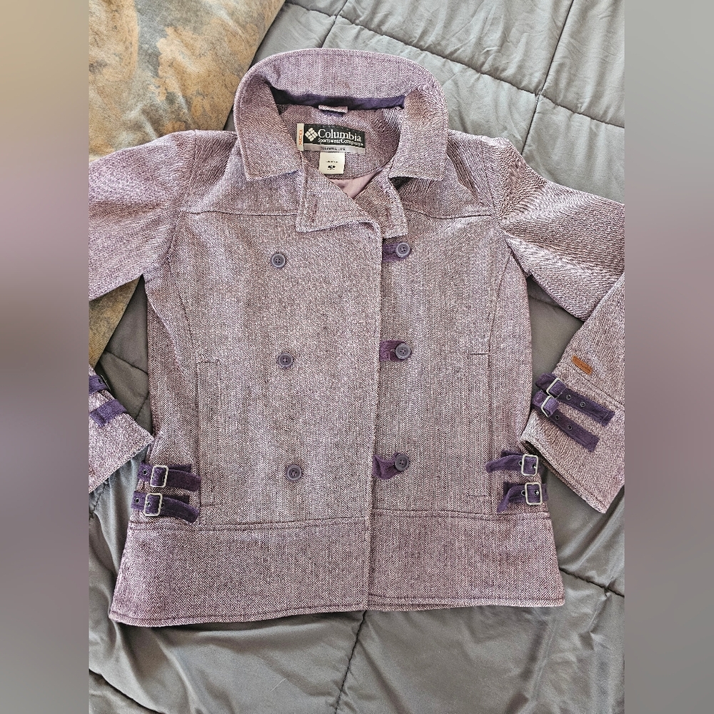 Vintage Columbia XCO Wool Blend Herringbone Peacoat  Lavender / Purple  Size Med